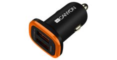 CANYON - avtomobilski polnilnik, 12V/24V, 5V-2.1A, 2x USB-A, črn,