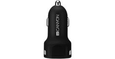 CANYON C-04, Univerzalni avtomobilski adapter s 2 USB priključkoma, vhod 12V-24V, izhod 5V-2.4A, z inteligentnim IC, črna gumijasta prevleka s srebrnim elektroplakiranim obročem, 59,528,728,7 mm, 0,019 kg.