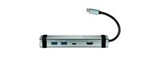 CANYON DS-3, večportna priključna postaja z 4 priključki: 1Tip C moški 1Tip C ženski 2USB 3.0 1HDMI, vhod 100-240V, izhod USB-C PD 5-20V/3A in USB-A 5V/1A, kabel dolžine 0,12 m, siva barva, 150,833,724 mm, 0,112 kg