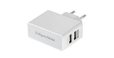 Polnilec AC za telefone KRUGER-MATZ 2xUSB, 2,1A, bele barve