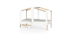 Postelja CABANE 395406 bela (395406) 212x96,5x152 Les+MDF kronberški hrast + bela