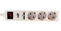Razdelilec 220V 1/3 3m s stikalom + 2xUSB; H05VV-F 3G1.0mm2
