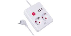 Razdelilec podaljšek MacLean MCE388W s 3 vtičnicami + 3xUSB, 3m, bel