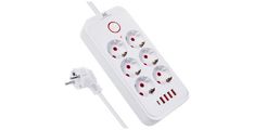 Razdelilec podaljšek MacLean MCE389W s 6 vtičnicami + 4xUSB, 1.5m, bel