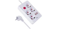 Razdelilec podaljšek MacLean MCE392W s 4 vtičnicami + 3xUSB, 1.5m, bel