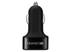 CANYON C-06, univerzalni avtomobilski adapter s 3 USB priključki, vhod 12V-24V, izhod 5V-3.1A, črna gumijasta prevleka   črni kovinski obroč