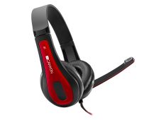 CANYON HSC-1 basic PC headset with microphone, combined 3.5mm plug, leather pads, Flat cable length 2.0m, 160*60*160mm, 0.13kg, Black-red CANYON HSC-1 basic PC headset with microphone, combined 3.5mm plug, leather pads, Flat cable length 2.0m, 160*60*160mm, 0.13kg, Black-red