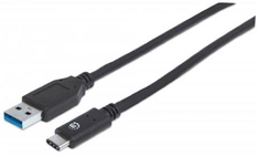 Kabel USB A/USB C SuperSpeed+ MANHATTAN moški/moški, USB 3.1 Gen 2, 1m, črne barve - 353373 - 766623353373