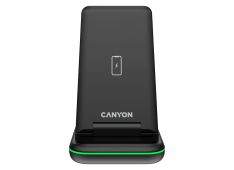 CANYON WS-304, Foldable 3in1 Wireless charger, with touch button for Running water light, Input 9V/2A, 12V/1.5AOutput 15W/10W/7.5W/5W, Type c to USB-A cable length 1.2m, with QC18W EU plug,132.51*75*28.58mm, 0.168Kg, Black