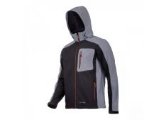 SOFTSHELL JACKET, HOOD, BLACK-GREY-ORANGE, 