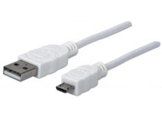 Kabel USB A/Micro-B MANHATTAN, moški/moški, USB 2.0, 1 m, bele barve - 323987 - 766623323987