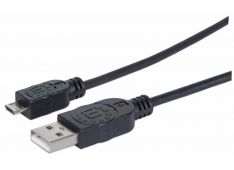 Kabel USB A/Micro-B MANHATTAN, moški/moški, USB 2.0, 1,8 m, črne barve - 307178 - 766623307178