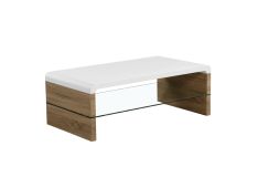 Klubska miza KONTEX III (bela + sonoma) 110x60x41 Steklo + MDF bela + sonoma Klubska miza KONTEX III (bela + sonoma) 110x60x41 Steklo + MDF bela + sonoma