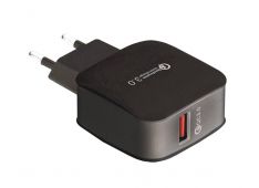 Polnilec USB Quick charger LTC QC3.0, 18W, črne barve