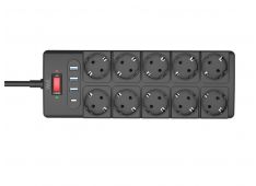 Razdelilec WELL 220V 1/10, 2m, 3x USB-A + 1x USB-C, prenapetostna zaščita, 16A, 3680W Razdelilec WELL 220V 1/10, 2m, 3x USB-A + 1x USB-C, prenapetostna zaščita, 16A, 3680W