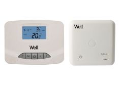 Sobni termostat LCD brezžični WELL , program (5+1+1), obm.: 5-30°C (0,5°C), IP30, I(10A), bela barva